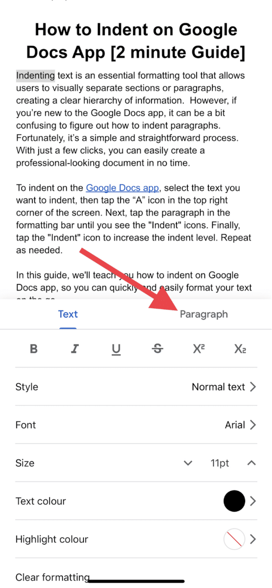 Google Docs App on iOS - Paragraph button