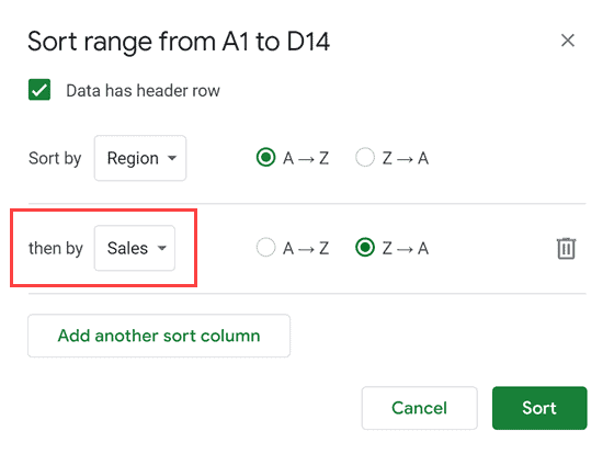 Then sort by sales