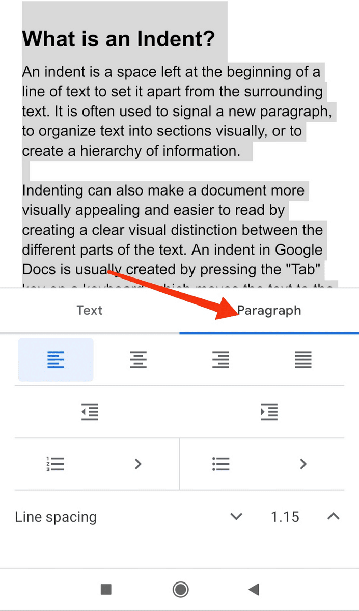 Google Docs App - paragraph button