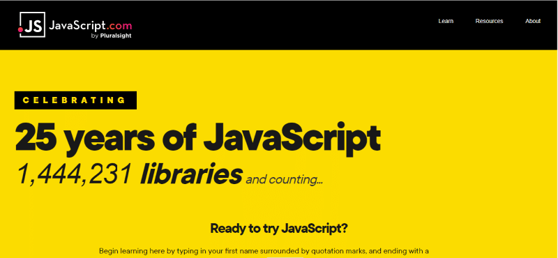 JavaScript homepage screenshot