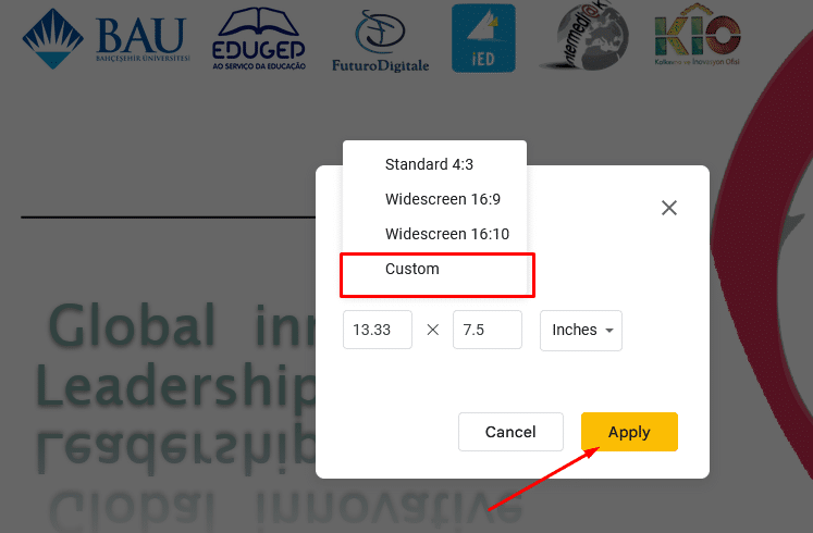 Change Slide Size Using Custom Size or Enter Its Values