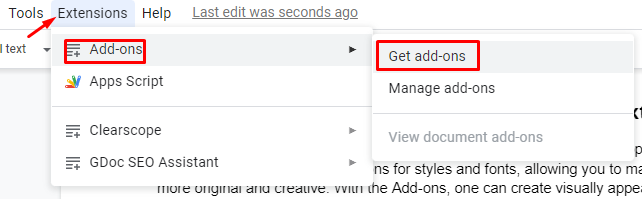 Where to find add-ons in Google Docs