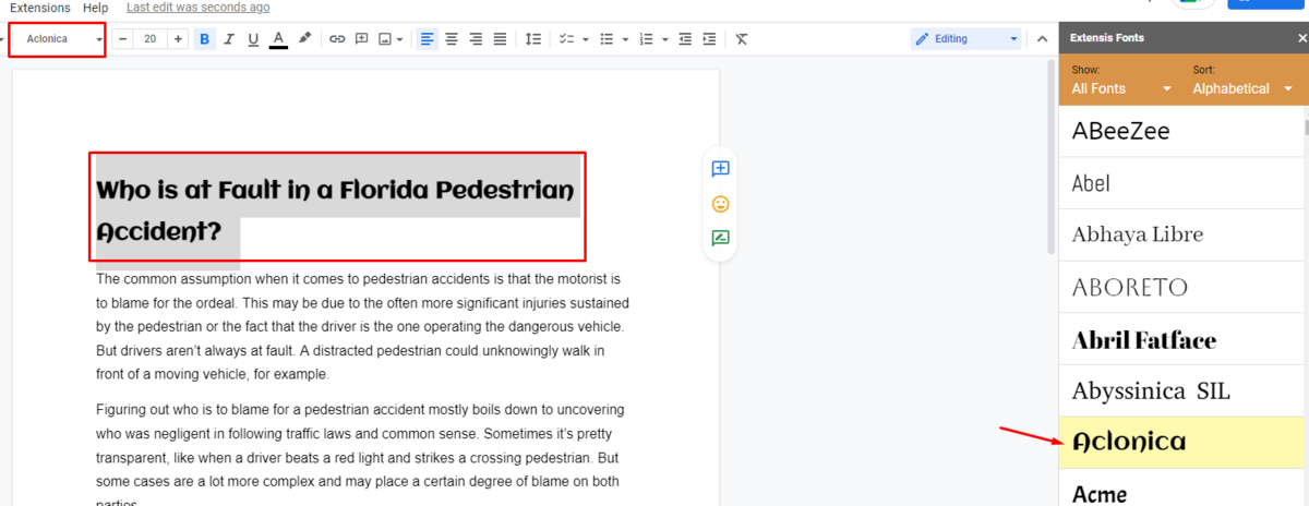 New font add-on in Google Docs