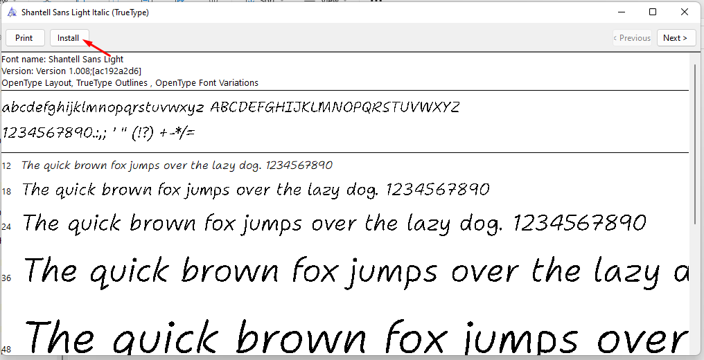 Install the font style for Windows use 