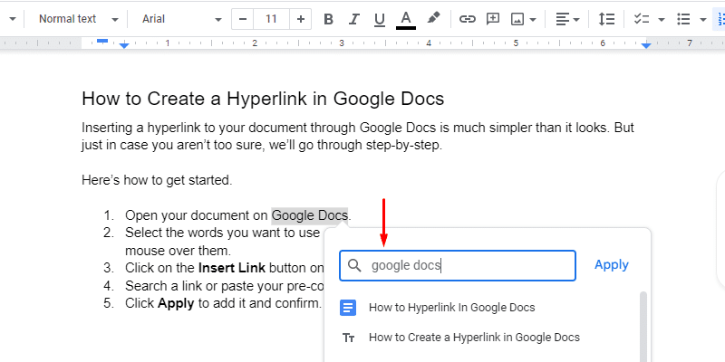 How to Hyperlink In Google Docs - Paste a link.