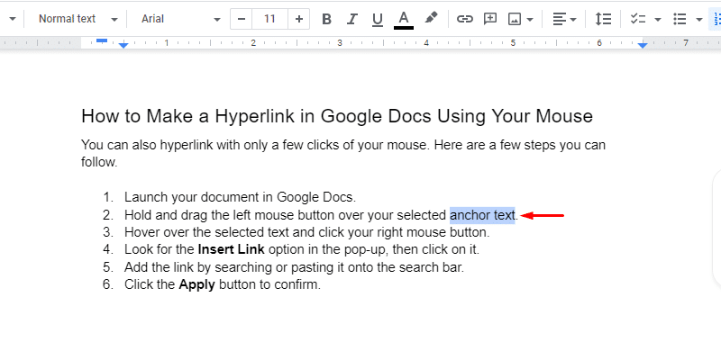 Highlight the text you want to hyperlink