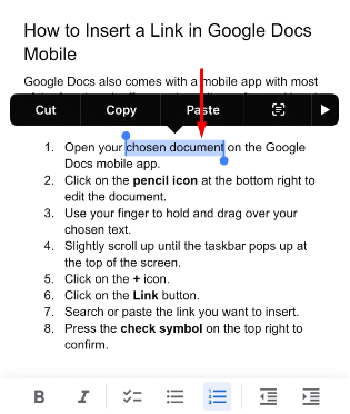 Highlight text on Google Docs mobile