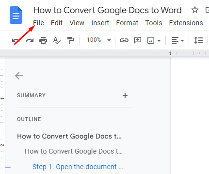 How to Convert Google Doc to Word — select file