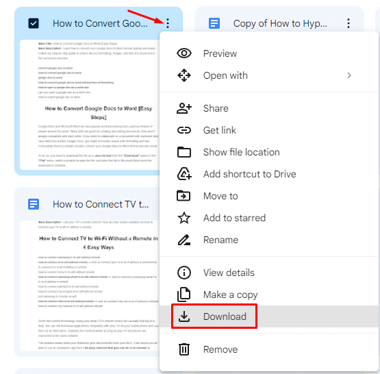 Click the three-dots icon and download