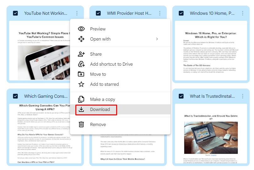 Download multiple Google Docs files