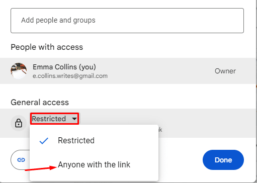 Changing viewing permissions in Google Drive