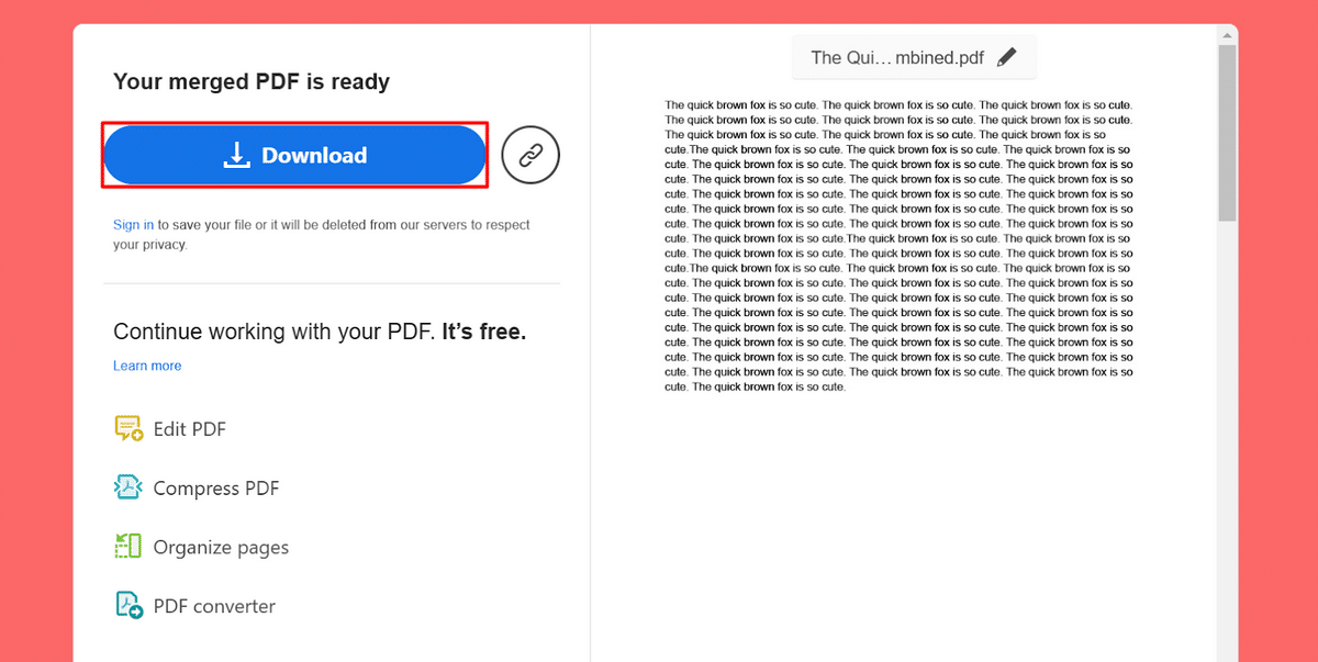 Downloading merged PDF file