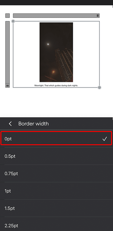 Select 0pt border width to make the table invisible.