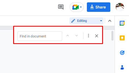 Google Docs search for a word