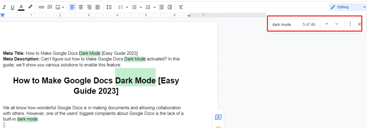 typing text into Google Docs search bar