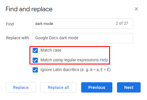 how to use match case in Google Docs