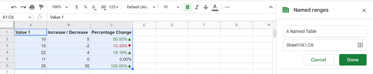 Data - Named Ranges for tables