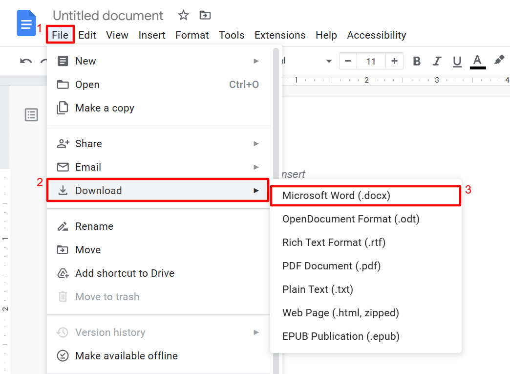 Downloading Google docs as Microsoft Word document