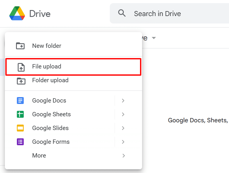 Open a new file on Google Drive