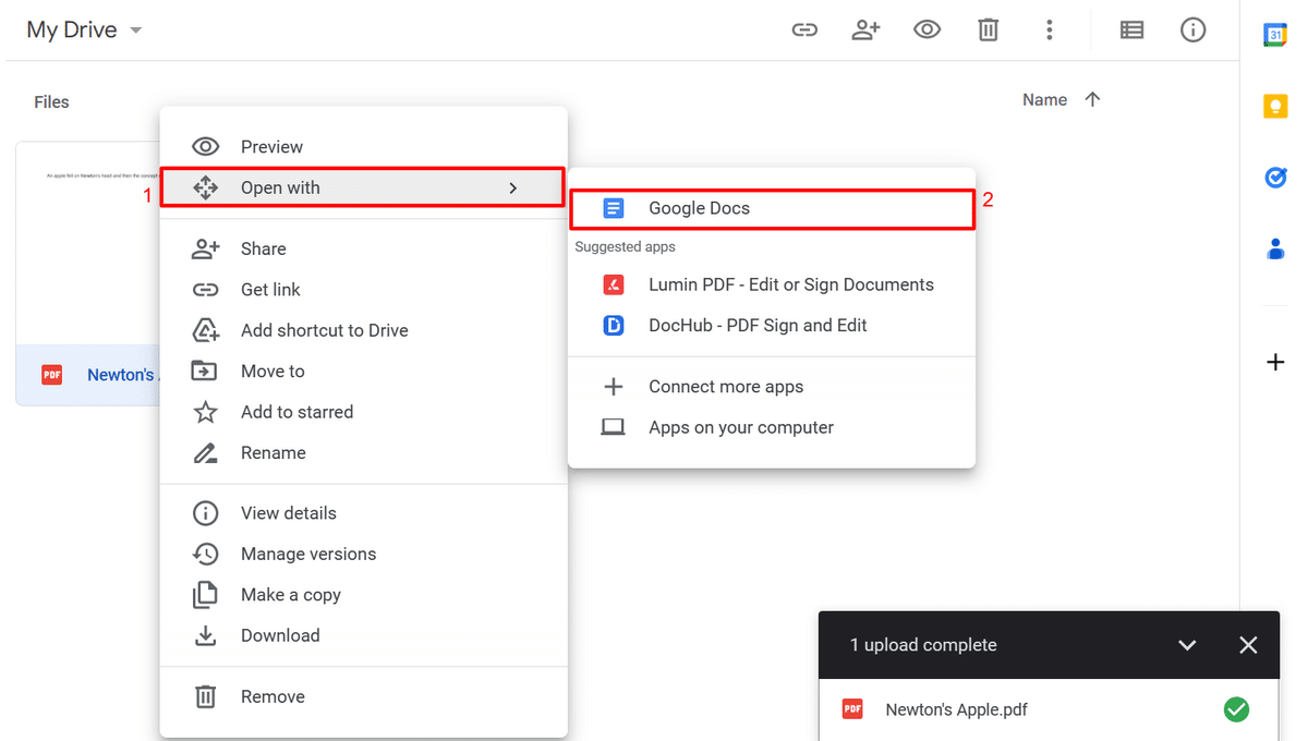 How to open PDF in Google Docs