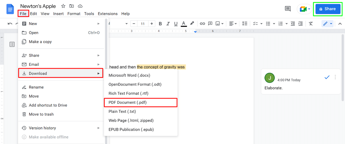 Download Google Docs as PDF file