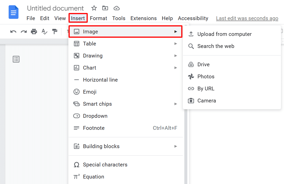 Insert image in Google Docs