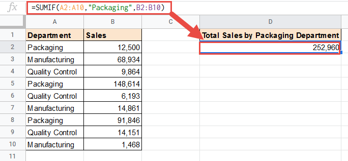 SUMIF formula to sum based on text