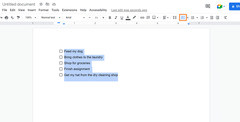 insert checklist in google docs