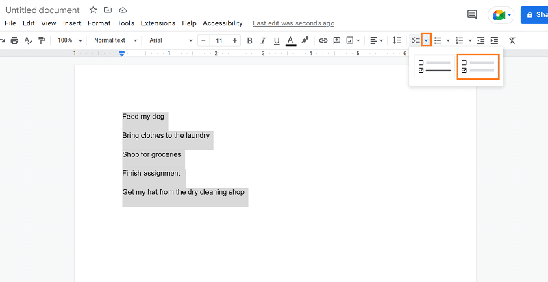 Google Docs checklist without strikethrough