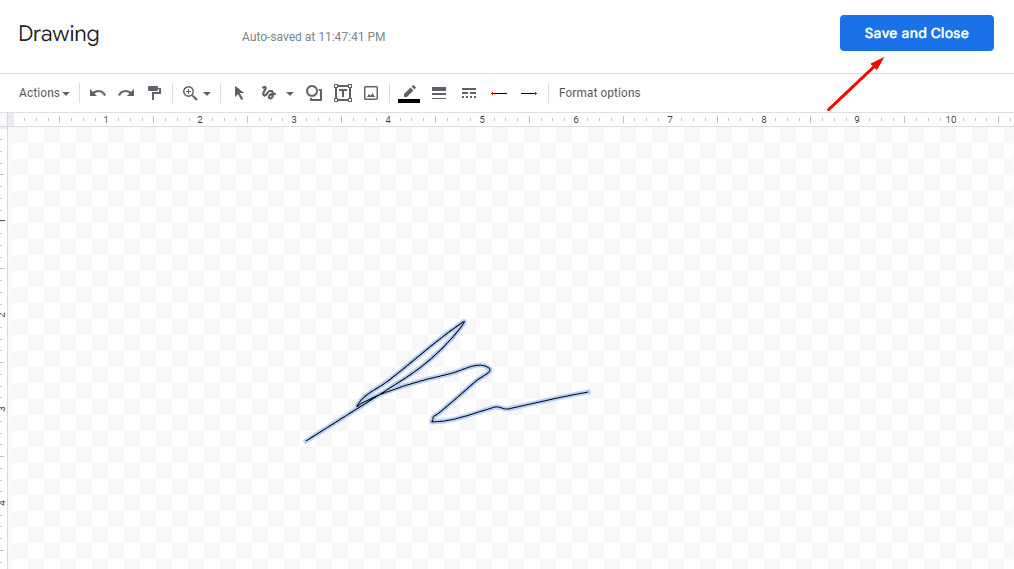 How to Insert Signature in Google Docs - save and close drawing