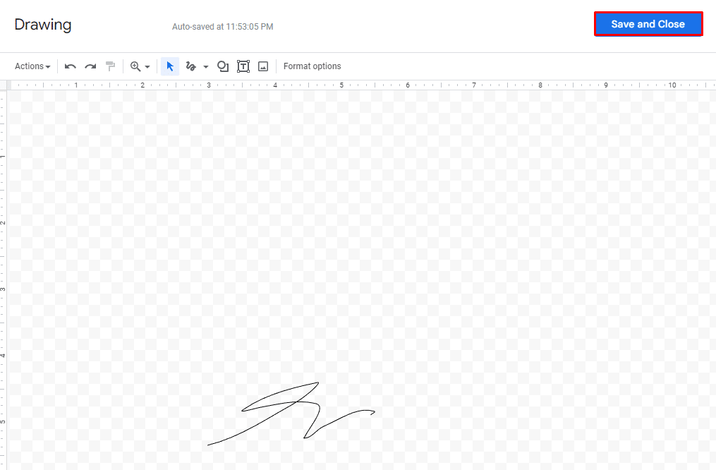 How to Insert Signature in Google Docs - save and close Google Draw