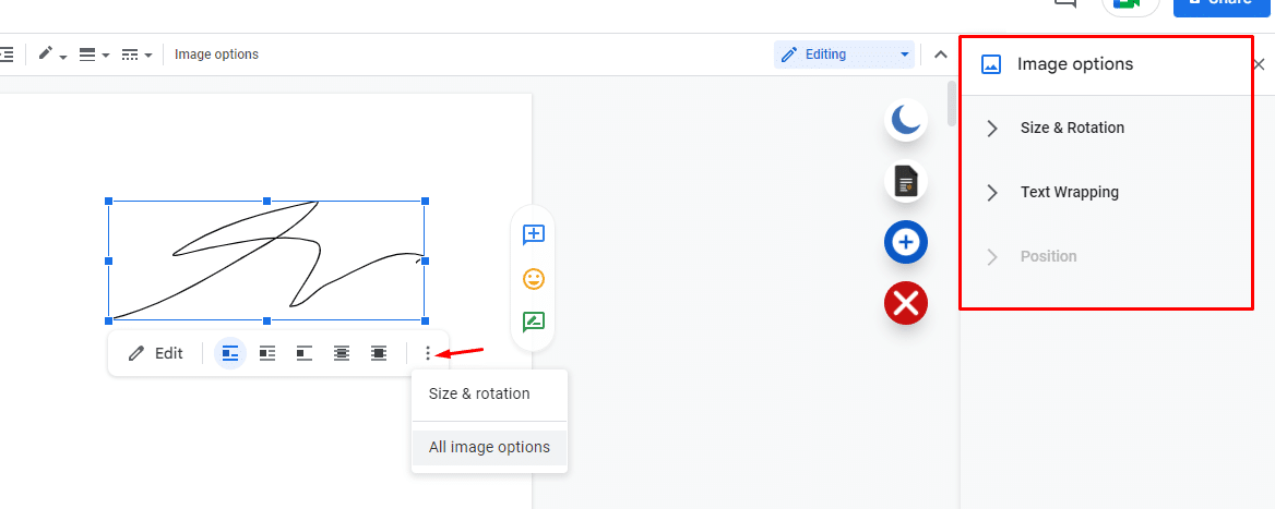 How to Insert Signature in Google Docs - all image options