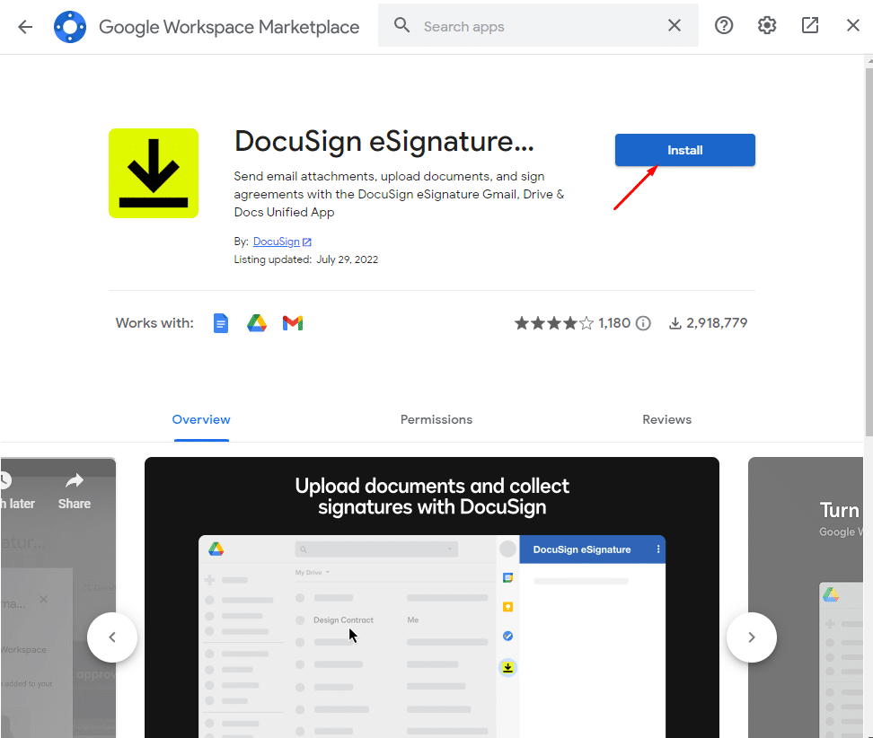 Google Docs add-on—install Docusign