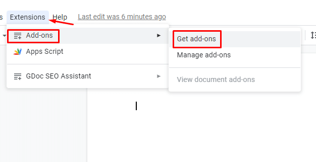 Google Docs - extensions > add-ons > get add-ons