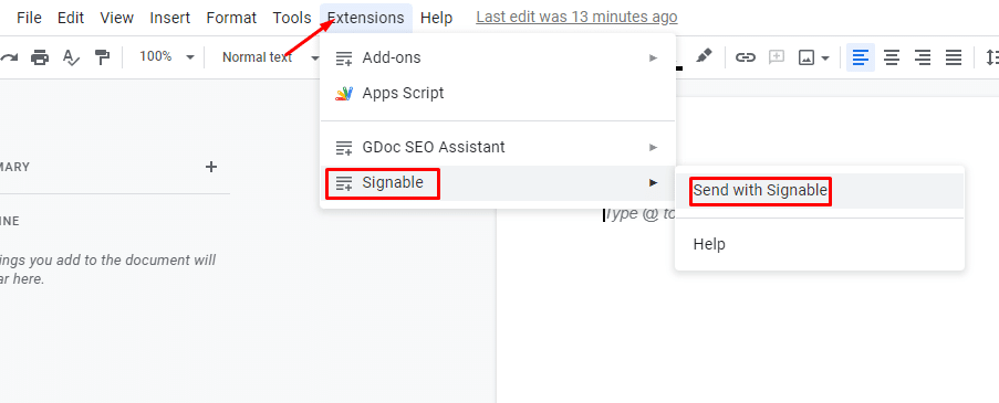 How to Insert Signature in Google Docs - use signable add-on