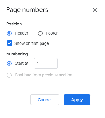 How to Add Page Numbers in Google Docs - Page Numbers format