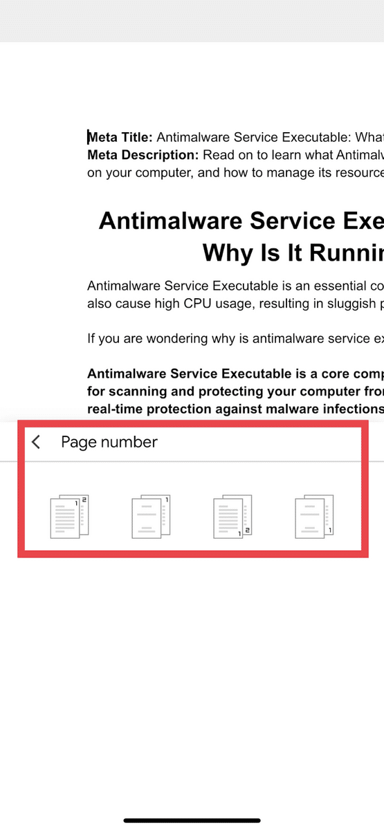 Page number options