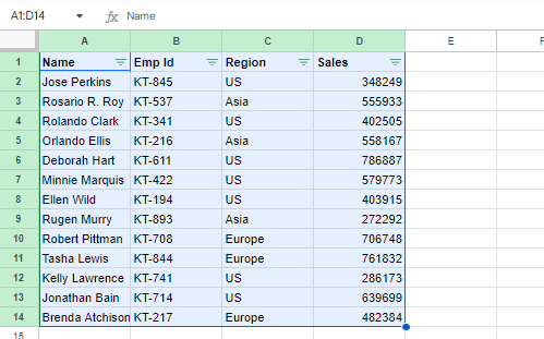 Filtered data example