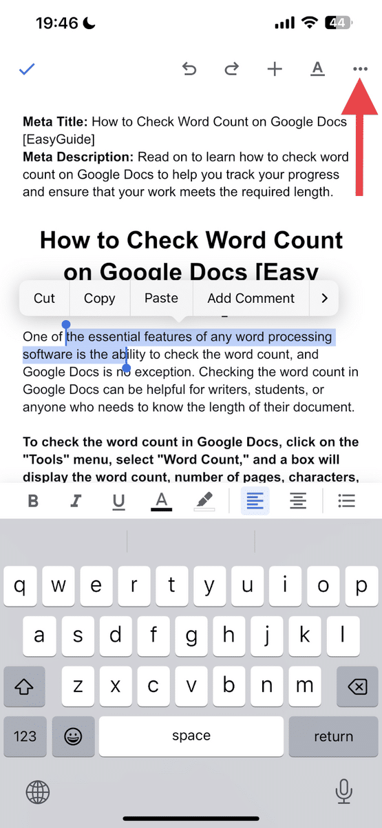 How to Check Word Count on Google Docs - three-dot icon Google Docs mobile