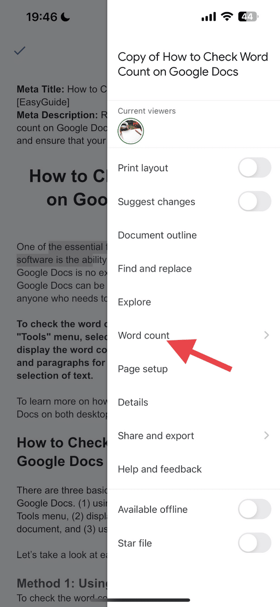 How to Check Word Count on Google Docs - word count Google Docs mobile