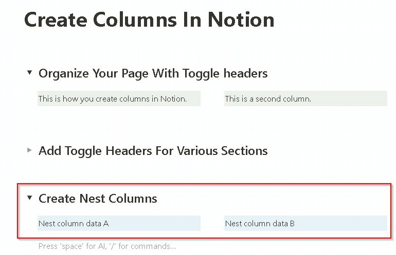 How to make columns in Notion—create nested columns