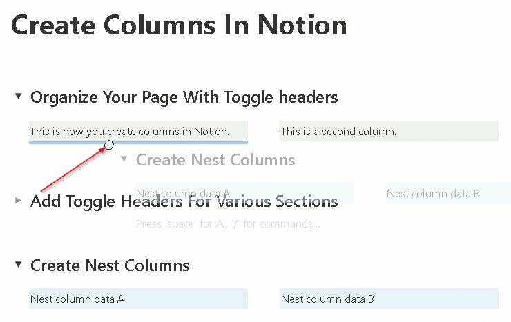 How to make columns in Notion—nested columns