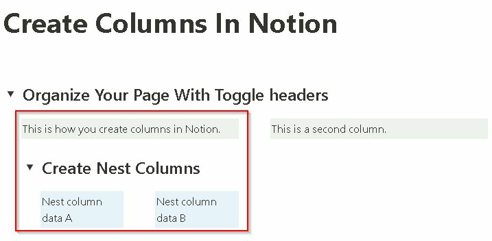 How to make columns in Notion—nested columns