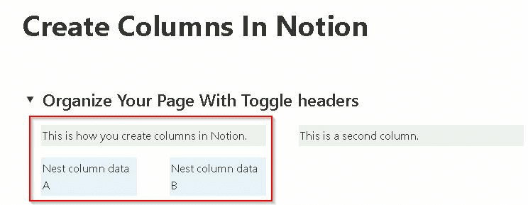 How to make columns in Notion—organizing toggle options