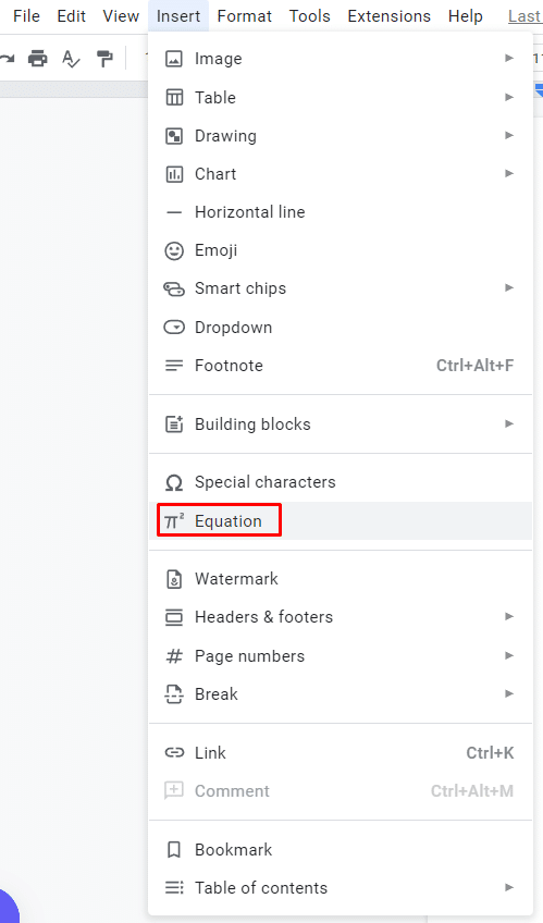 How to do subscript in Google Docs—where to find equation option in Google Docs