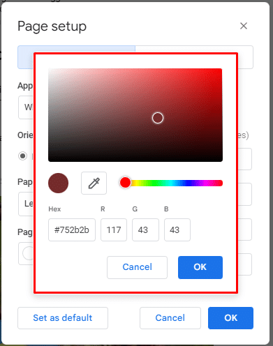 How to change background color on Google Docs—custom color RGB