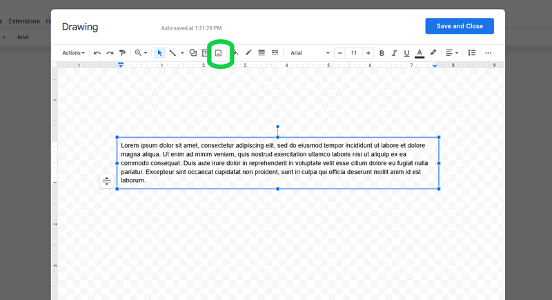 Adding a table to google docs