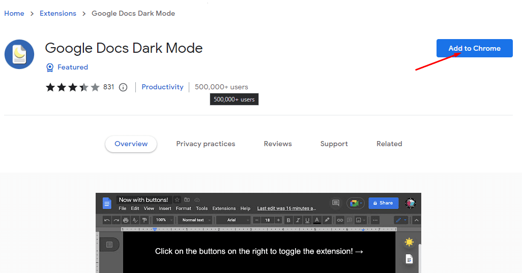 How to make Google Docs Dark Mode—add to Chrome button