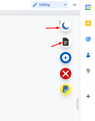 Google Docs dark mode moon icon