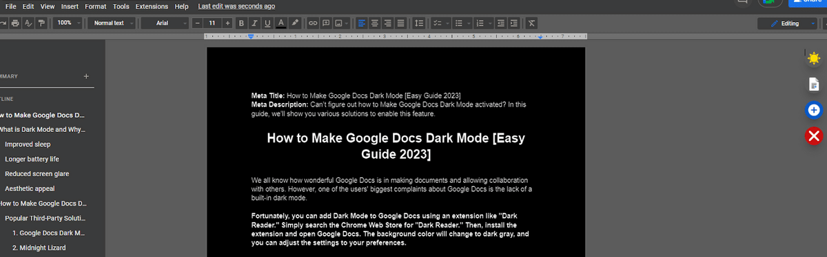 Google Docs dark mode example